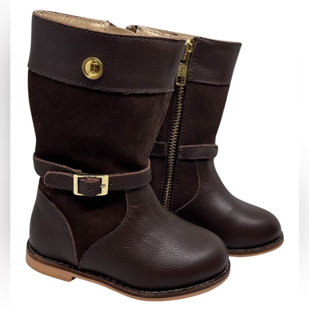 Janie & Jack Girls Toddler Riding Boots Leather Suede Golden Zipper/Logo Tall JJ